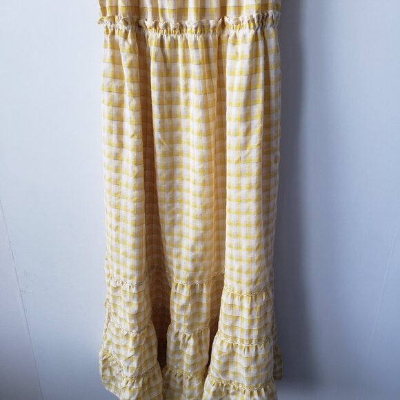Max Studio Ruffle Neck Plaid/Checks Yellow Peasant Tiered Boho Dress size XL - Picture 4 of 6